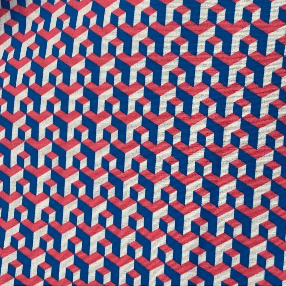 NWT COTON DOUX Paris Geo Print Button Front Shirt Cotton Poplin Pink Navy Blue - Picture 9 of 15
